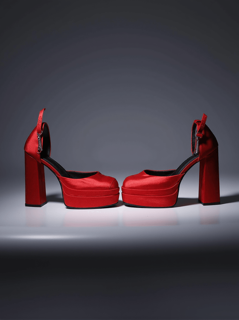 Aspen Satin Platform Pumps In Red