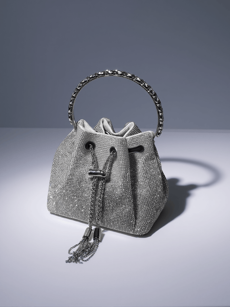 Mattea Crystal Embellished Bucket Bag In Silver