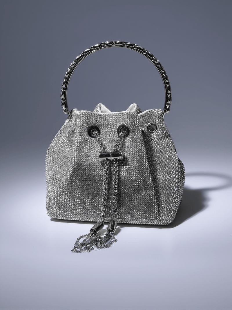 Mattea Crystal Embellished Bucket Bag In Silver