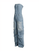 Eden Strapless Pocket Denim Jumpsuit In Blue