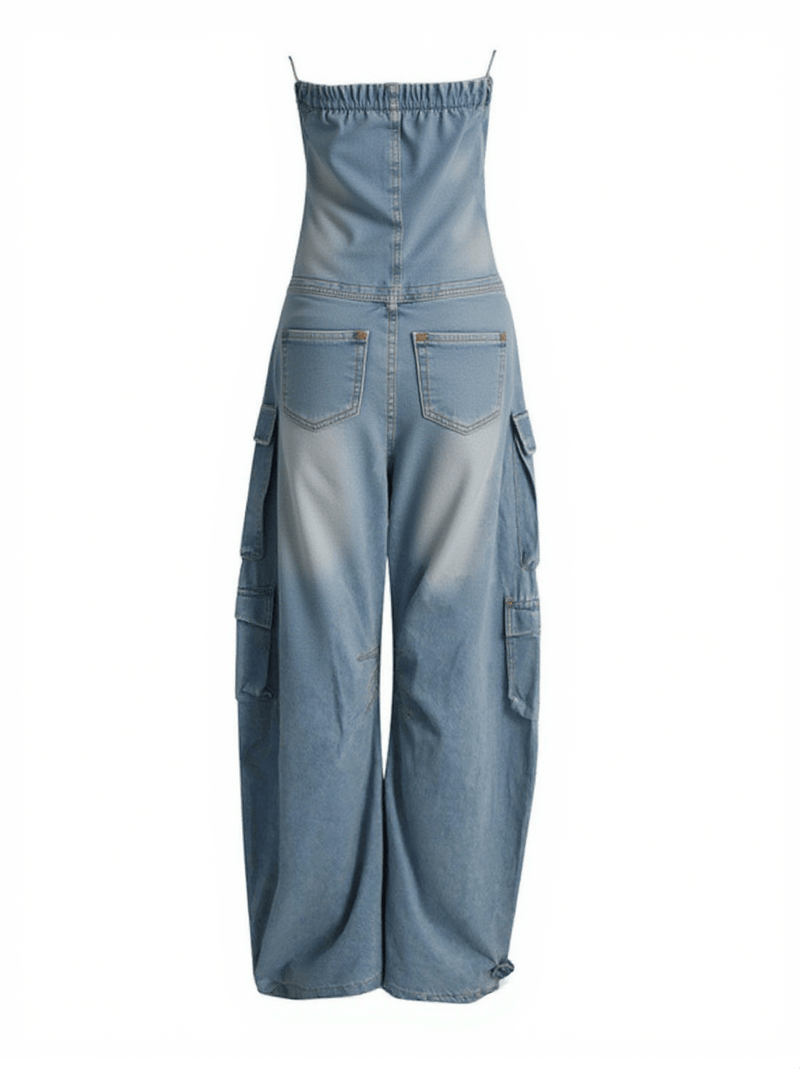 Eden Strapless Pocket Denim Jumpsuit In Blue