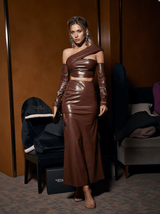 Fenna One Shoulder Leather Skirt Set