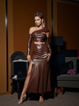 Fenna One Shoulder Leather Skirt Set