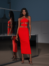 Hedwig Cutout High Split Bandage Dress In Red