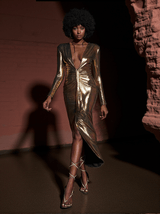 Tressie V Neck Metallic Dress In Gold