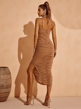 Ophelia Spaghetti Mesh Bandage Dress In Brown