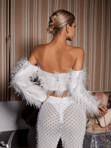 Libbi Off Shoulder Crop Feather Top