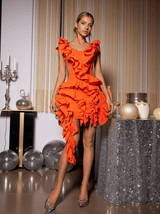 Margie Cutout Ruffle Tiered Dress  In Orange