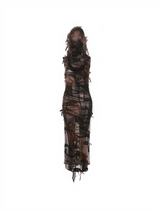 Bibel Ripped Tie Dye Hooded Dress In Brown