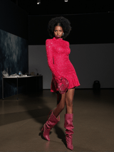 Gali Sequin Gloves Mini Dress In Hot Pink