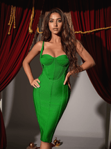 Xochitl Spaghetti Bandage Midi Dress In Green