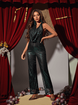 Joly Backless Sequin Jumpsuit In Emerald