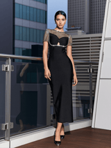 Rainey Crystal Mesh Bandage Midi Dress