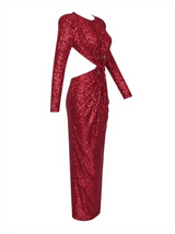 Aviva Long Sleeve Cutout Sequin Maxi Dress In Red