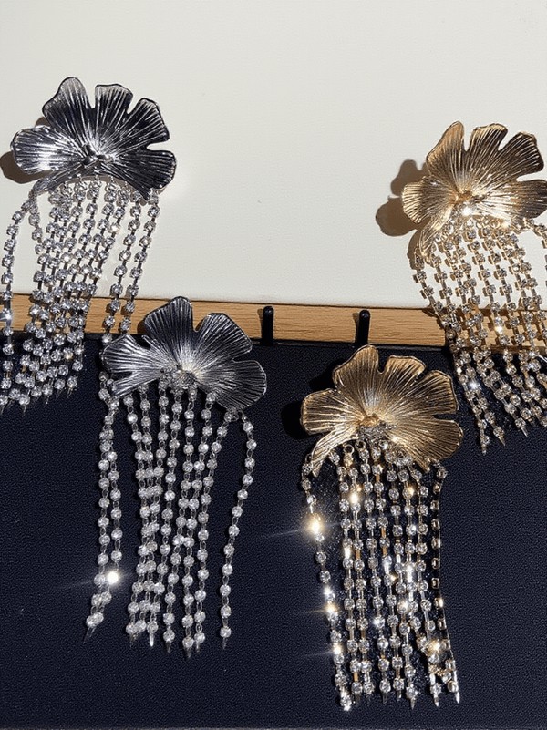 Tsuki Flower Crystal Fringe Earrings