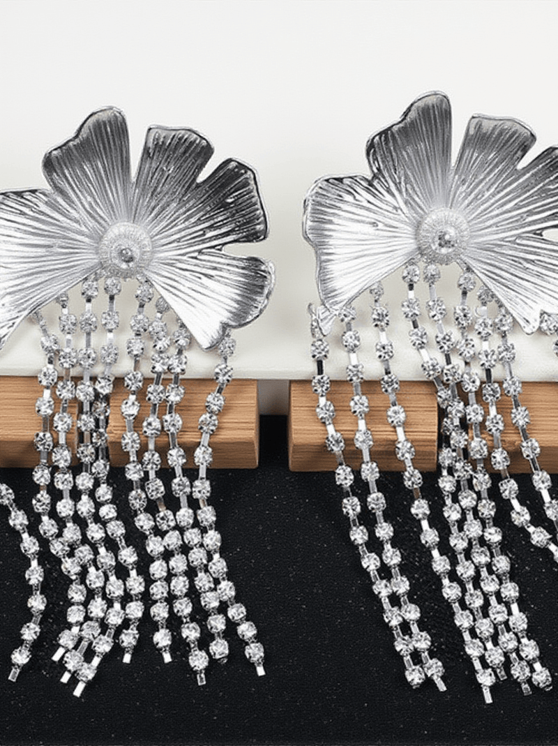 Tsuki Flower Crystal Fringe Earrings