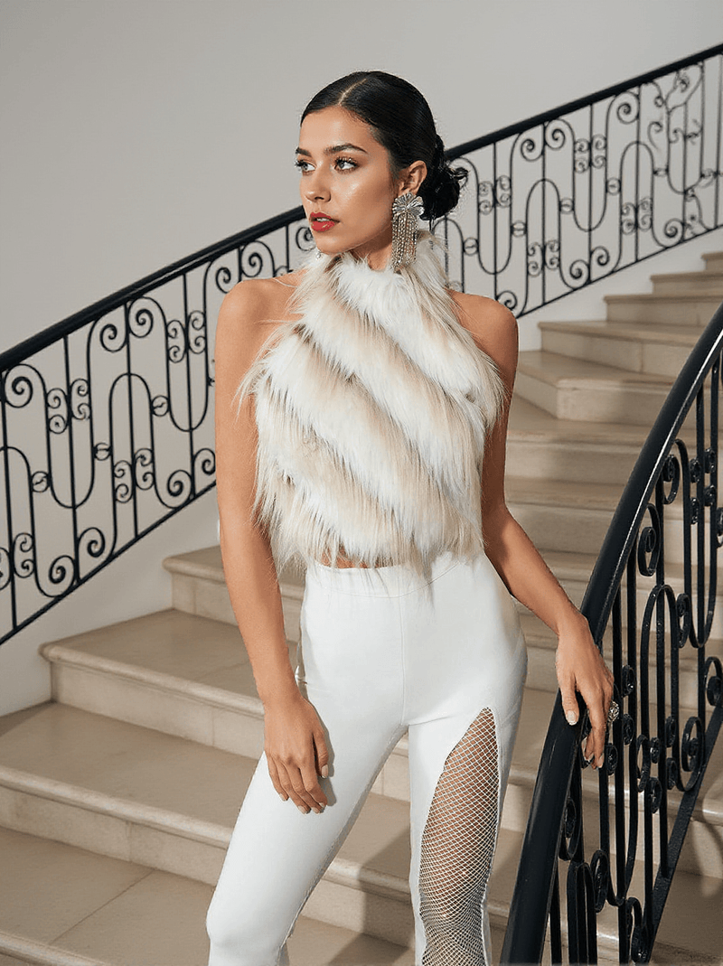 Thara Backless Faux Fur Top