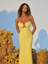 Gwyn Shell Cutout Maxi Bandage Dress In Yellow