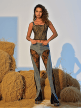 Lettice Lace Paneled High Rise Skinny Jeans