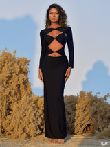 Hedwig Cutout Long Sleeve Maxi Dress In Black