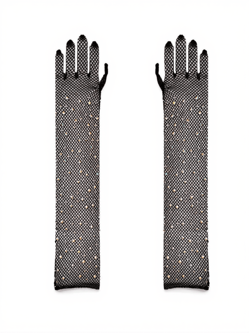 Pauline Diamond Fishnet Gloves In Black