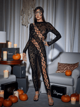 Bopo Lace Up Leopard Printed Mesh Jumpsuit