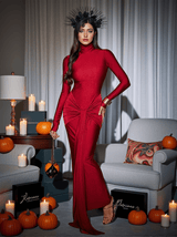 Rumaysa Long Sleeve Twisted Maxi Dress In Red