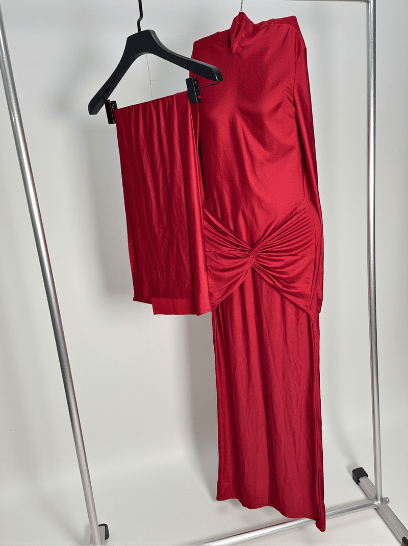 Rumaysa Long Sleeve Twisted Maxi Dress In Red