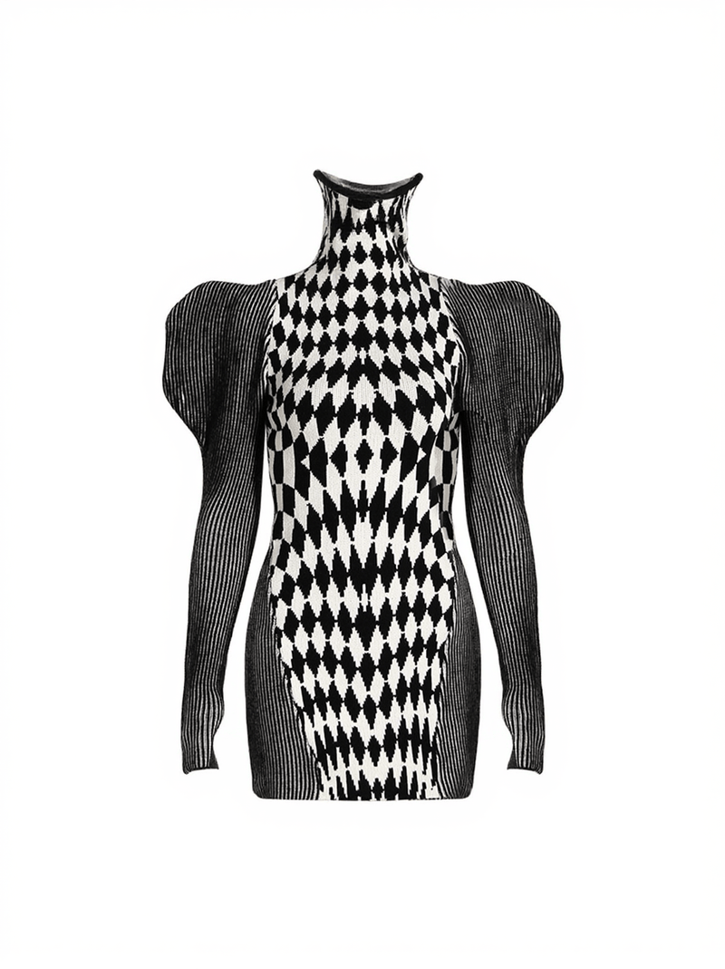 Boudicca Puff Sleeve Geometric Knit Dress