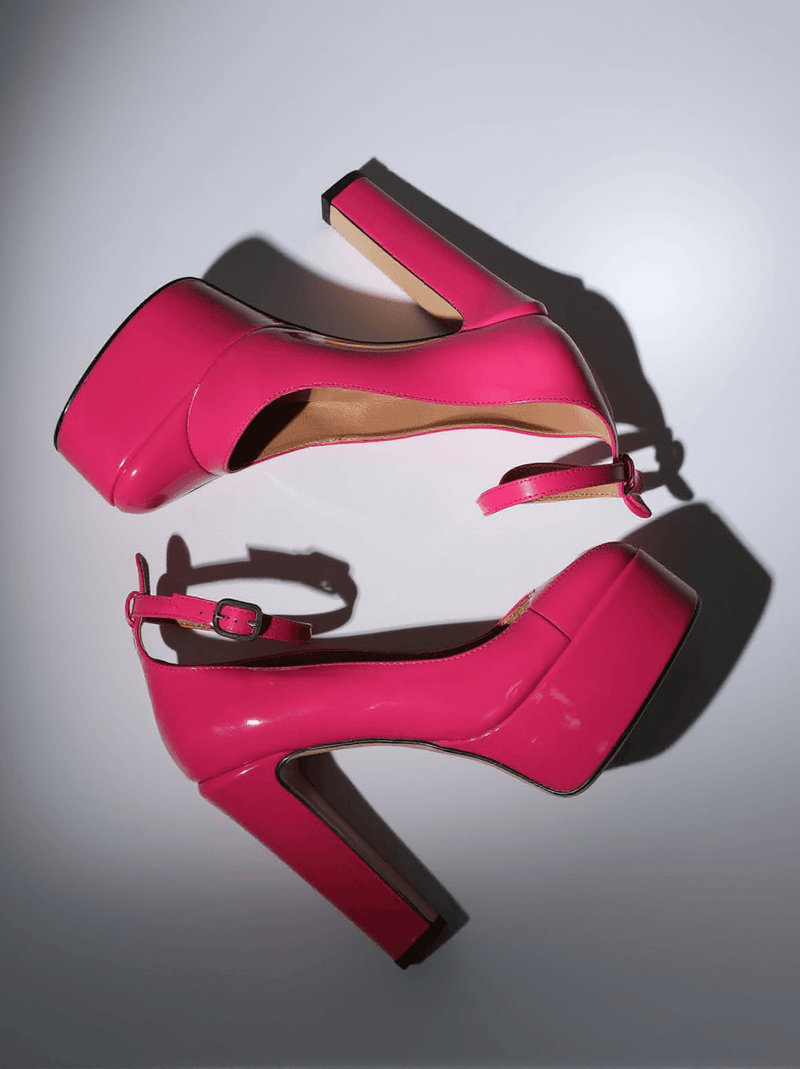 Kalea Leather Platform Heels In Hot Pink