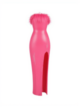 Marin Strapless Feather Sequin Maxi Dress In Hot Pink