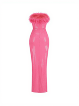 Marin Strapless Feather Sequin Maxi Dress In Hot Pink