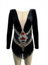 Decker Rhinestone Fringe Velvet Bodysuit