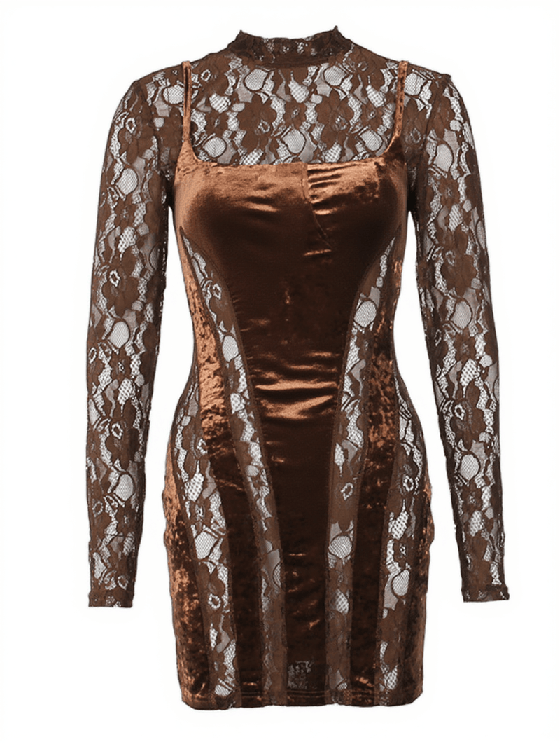 Denzel Long Sleeve Patchwork Velvet Dress