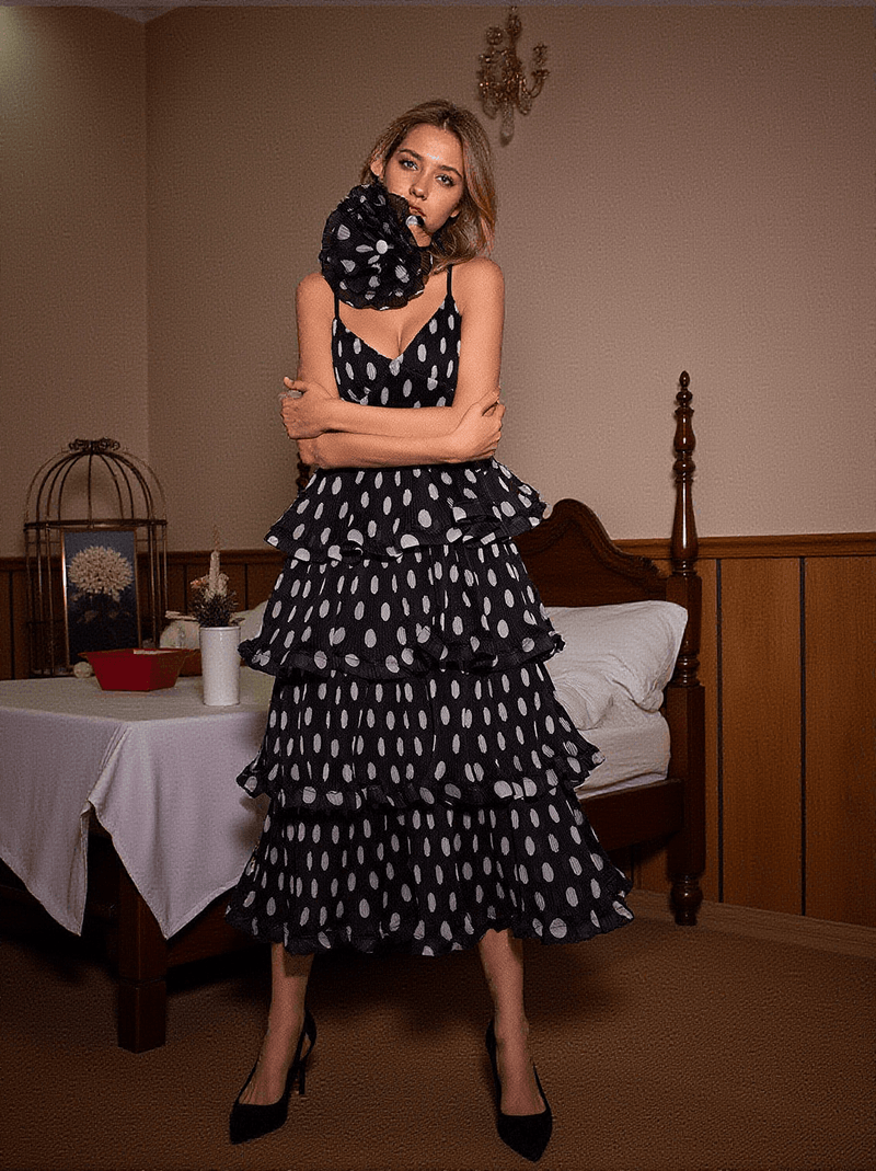 Ilaria Spaghetti Dot Tiered Dress