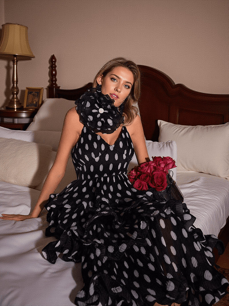 Ilaria Spaghetti Dot Tiered Dress