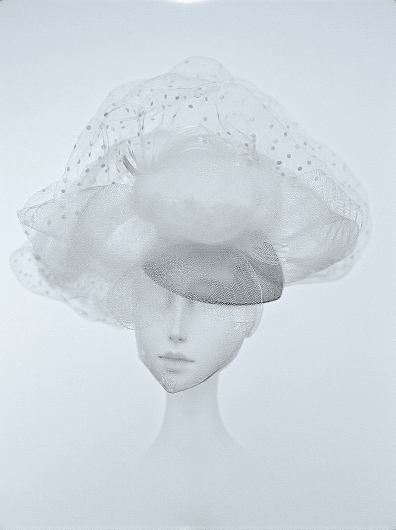 Vlad Feather Mesh Cocktail Hat In White