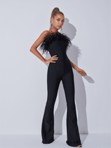 Padma Bandeau Feather Bandage Jumpsuit In Black