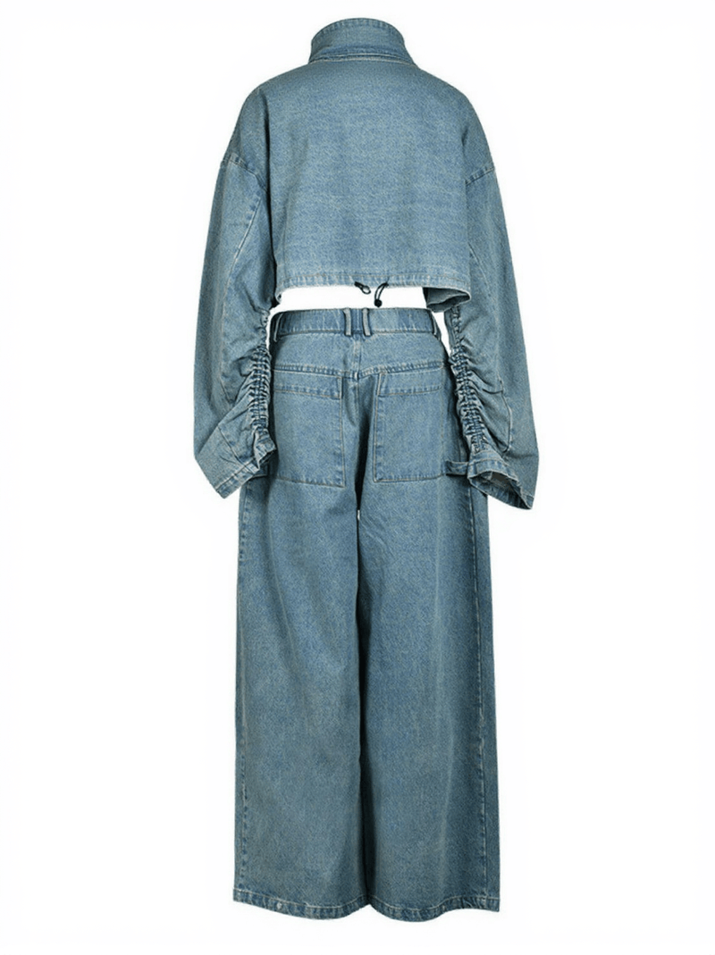 Maudie Pocket Wide Denim Pants Set