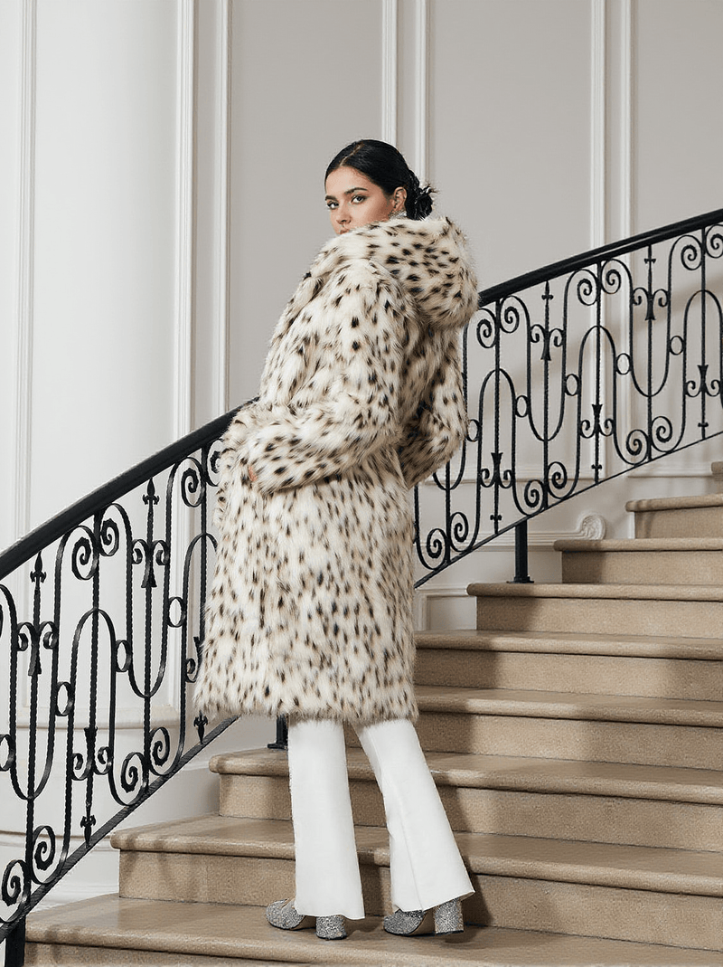 Talvi Leopard Faux Fur Hooded Coat