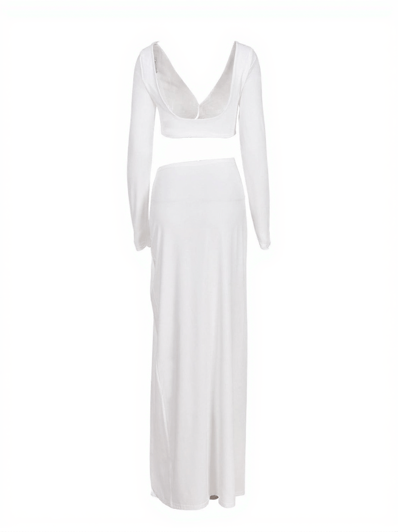 Este Long Sleeve Ruched Split Set In White