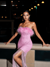 Barbie Mesh Rhinestone Maxi Bandage Dress In Hot Pink