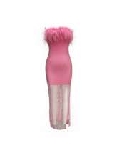 Barbie Mesh Rhinestone Maxi Bandage Dress In Hot Pink