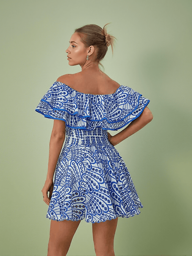 Princess Ruffle Cutout Mini Dress In Blue