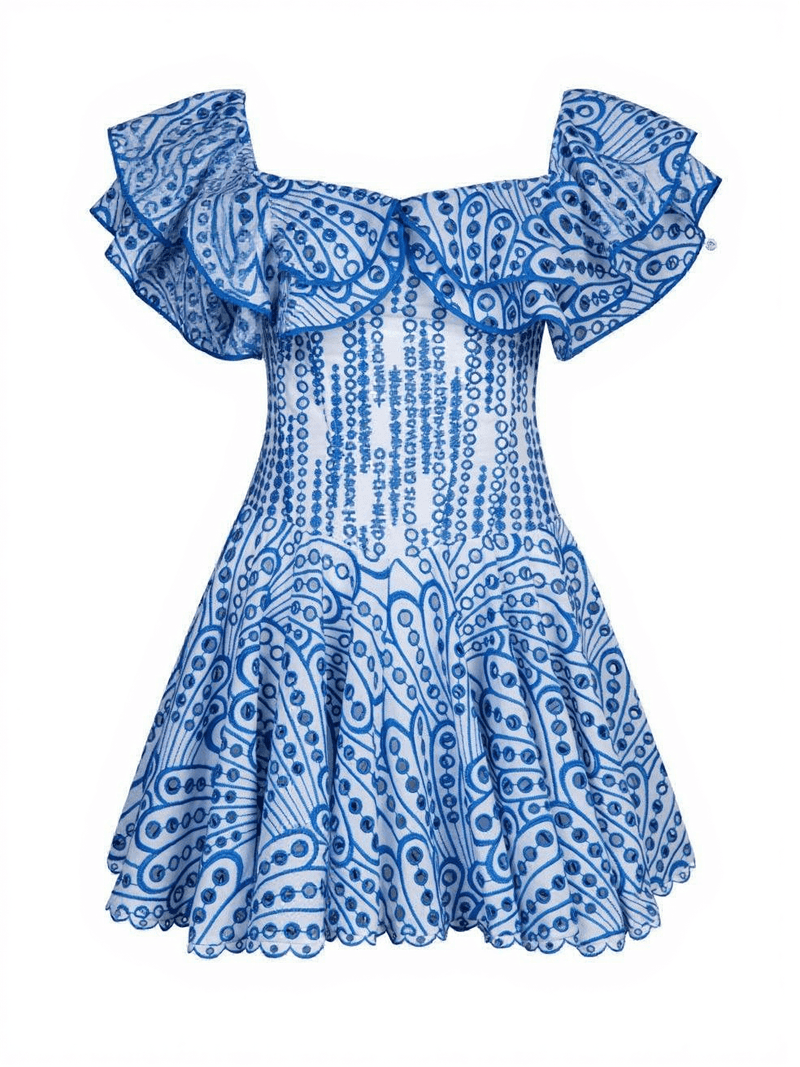 Princess Ruffle Cutout Mini Dress In Blue