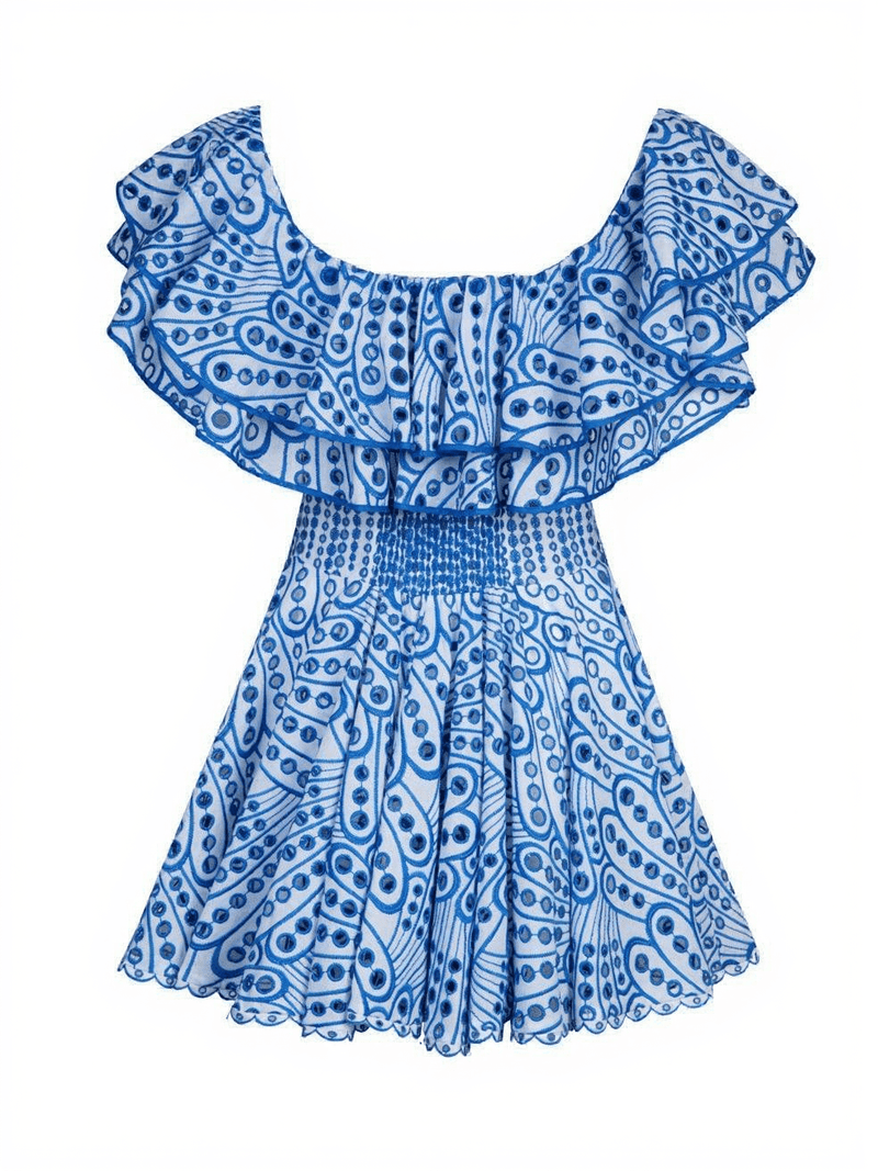 Princess Ruffle Cutout Mini Dress In Blue