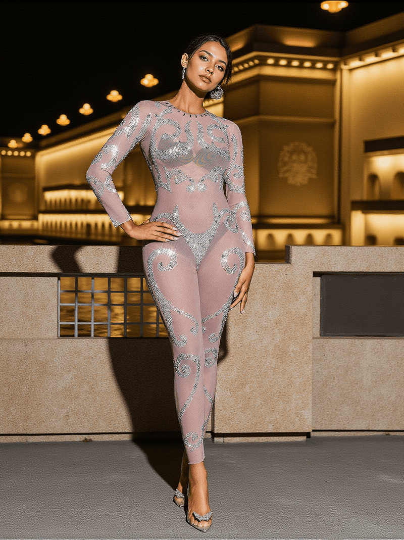 Hanifa Body Printed Rhinestone Jumpsuit