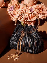 Mattea Leather Sequin Bucket Bag In Black