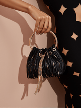 Mattea Leather Sequin Bucket Bag In Black