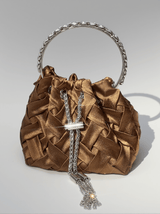 Mattea Velvet Weave Crystal Embellished Bucket Bag In Brown